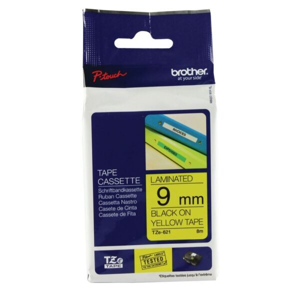 Brother Black on yellow Laminated Tape 9mm Tze-621
